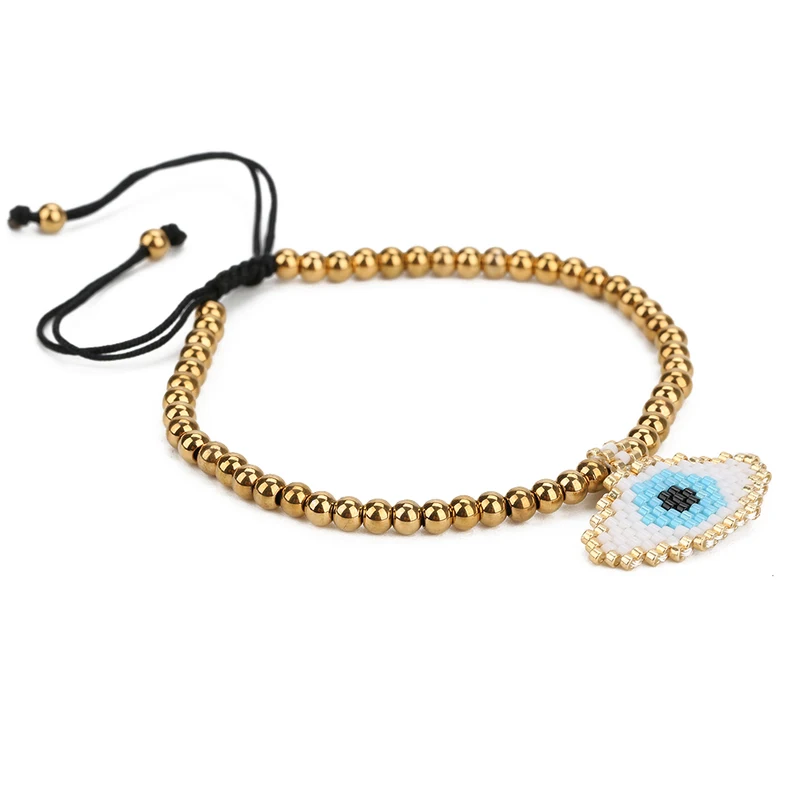 Женский браслет OAIITE Evil Eye Delicas золотой цепочка с металлическими бусинами бисер