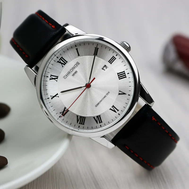 Мужские деловые часы марки CHRONOS 1898 мужские из натуральной кожи автоматические с