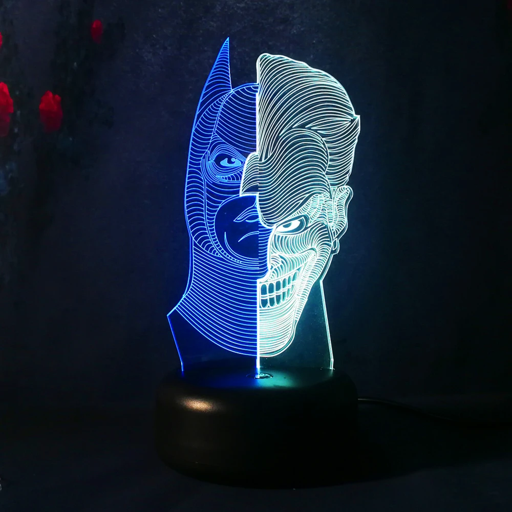 2018 HOTMOVIE Бэтмен Фигурка Джокер 3D Led ночник лампа двойной цвет изменение USB LED