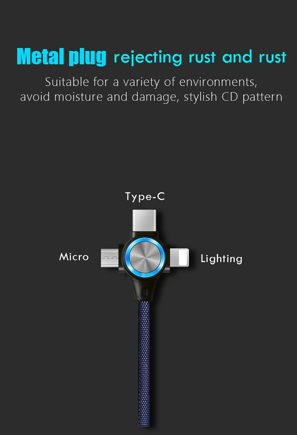 ACCEZZ 3 в 1 USB кабель светодиодный 3 А Быстрая зарядка зарядное устройство для iPhone samsung huawei Xiaomi 8 Pin Micro type C зарядный шнур провод для передачи данных
