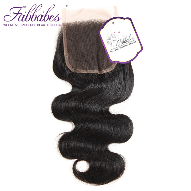 Fabbabes Hair Peruvian Body Wave With Closure 100% Remy Human 4 Bundles 4*4 Free Middle Part Lace | Шиньоны и парики