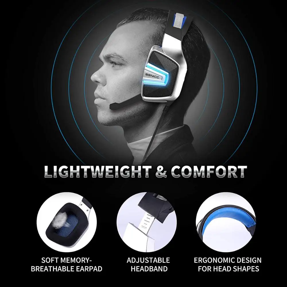 Игровая гарнитура SENICC с сеткой USB виртуальная 7 1 звуковой наушник светодиодный