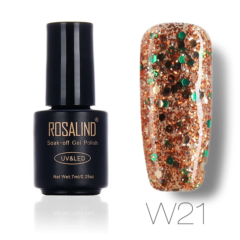 W21 ROSALIND 7 мл дизайн ногтей алмазный Блестящий Гель-лак для ногтей УФ светодиодный замачивающийся лак дизайн нужен топ и Базовое покрытие - Цвет: W21