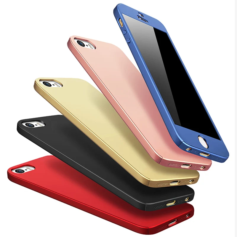 360 Degree Hard protective case For iPhone 5 5s SE 3 in 1 with tempered glass Shockproof PC Front Back Cover Full Body Coverage |