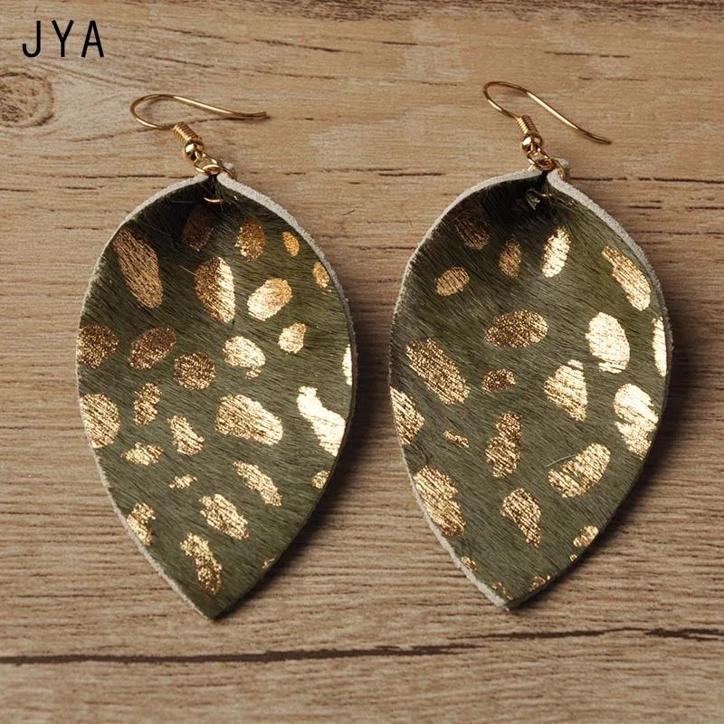 JYA серьги из натуральной кожи для женщин, серьги с натуральным пером, длинные, модные, с листом, радужные, болтаются, разные цвета, капли для ушей, осень, новинка