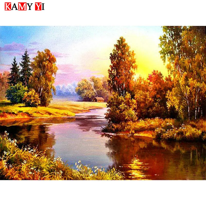 

KAMY YI Full Square/Round Drill 5D DIY Diamond Painting"Sunset riverside"Mosaic Stitch Diamond Embroidery Home Decor Gift HYY