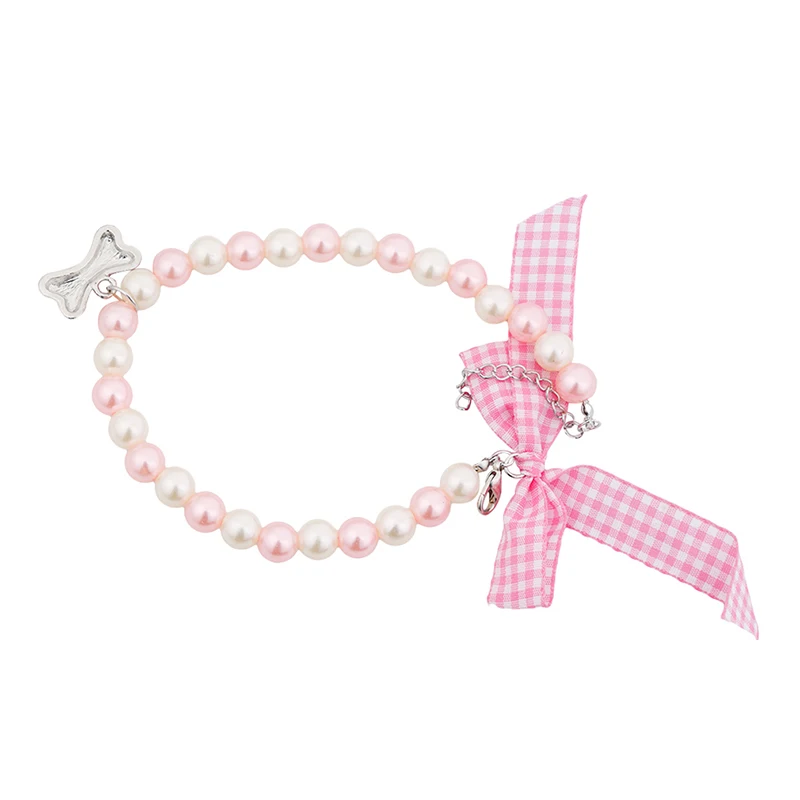 Ошейник с жемчугом для собаки Хрустальная подвеска в виде кости питомца щенка