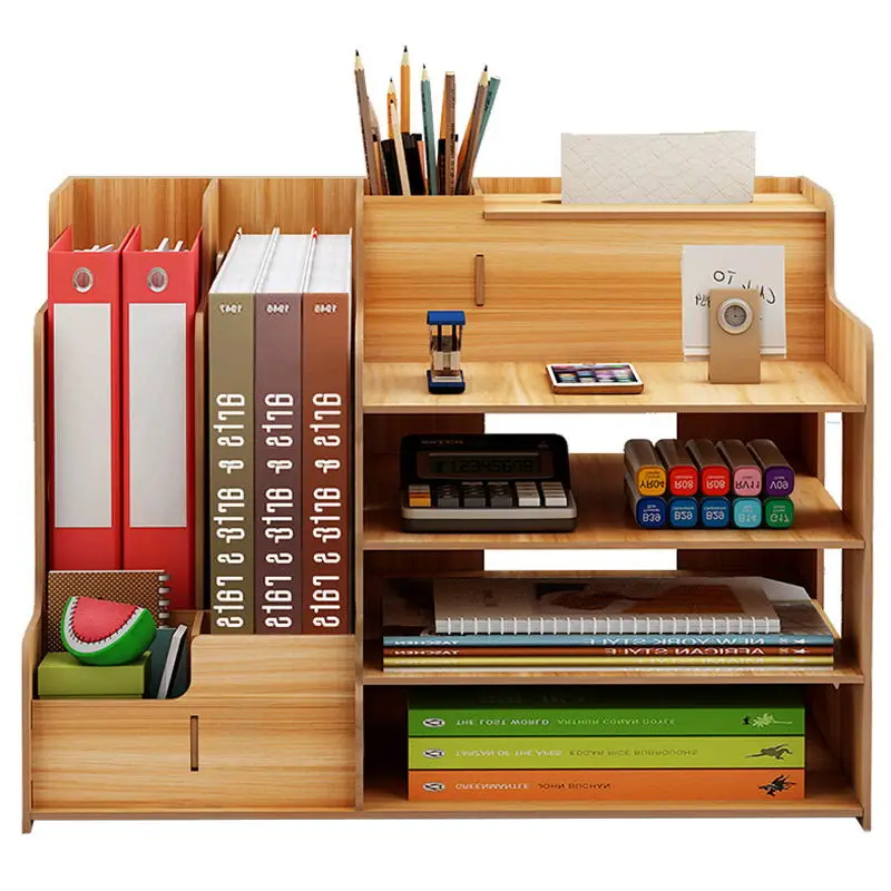 Large Multi-Function DIY Desk Storage Racks Office Supplies File Documents Organizer Shelf Multi-Layer Wooden Bookshelf | Дом и сад