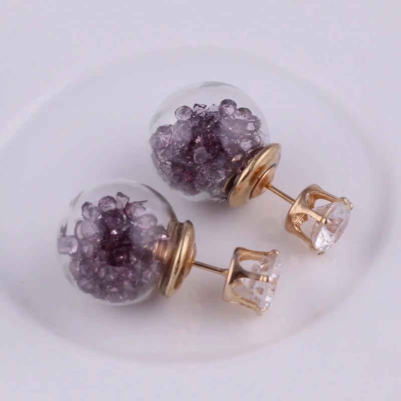 Женские серьги гвоздики из розового золота с двойным искусственным жемчугом|pearl