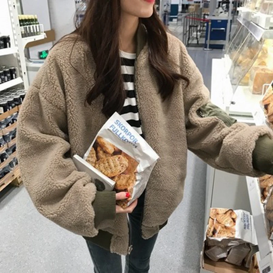 Женская куртка с плюшевой подкладкой Harajuku свободная повседневная уличная