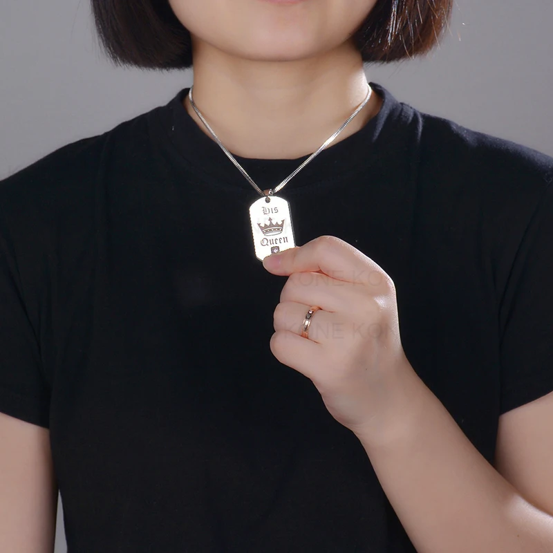 UZone ID Tag Кулон Пара Ожерелье ее король и его Королева Корона кубический циркон