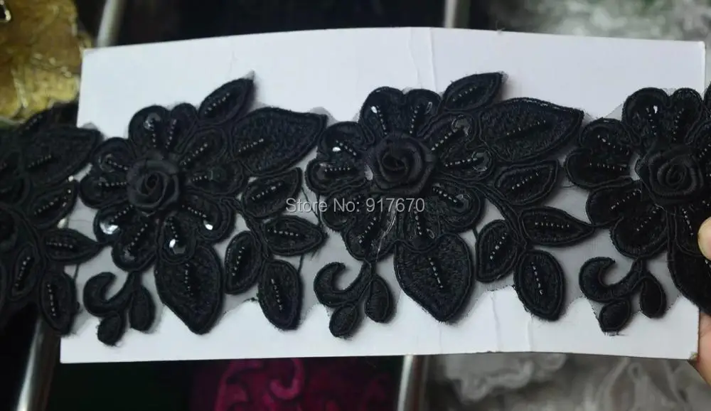 15 ярдов Гипюр Вышивка Кружева блесток ткань с жемчугом жаккардовая Лента