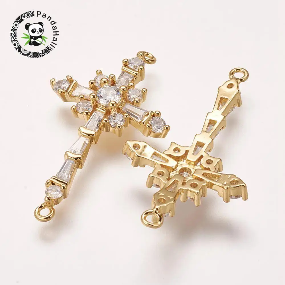 

Brass Micro Pave Cubic Zirconia Links, Cross, Golden, 34x20x4mm, Hole: 1mm