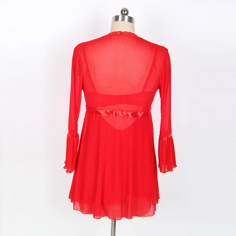 Красное женское сексуальное нижнее белье ночная рубашка из сетчатой ткани в
