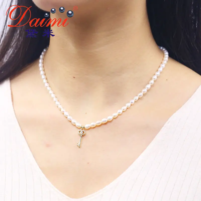 DMCNFP001 4-5 мм жемчужное ожерелье с подвеской из рисового жемчуга Настоящее 925 пробы