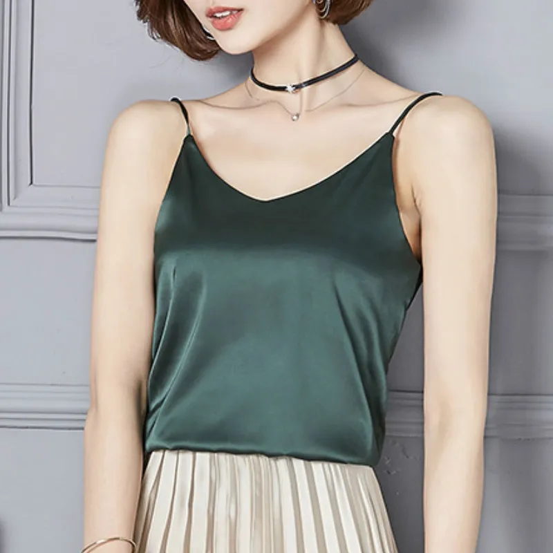 Атласные летние топы женская сексуальная шелковая Женская майка нижняя рубашка