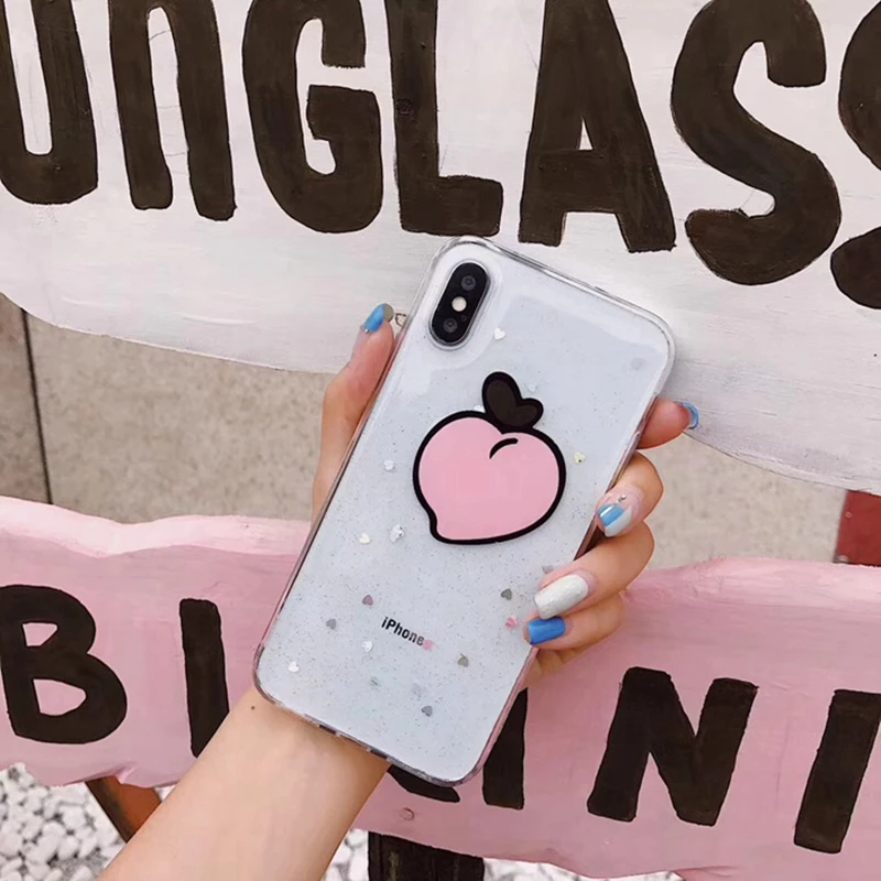 WMZSUCC Orange Peach Strawberry Transparent Soft Glitter Case For iPhone 6s 6 8 Plus Phone Cover for X 7 |