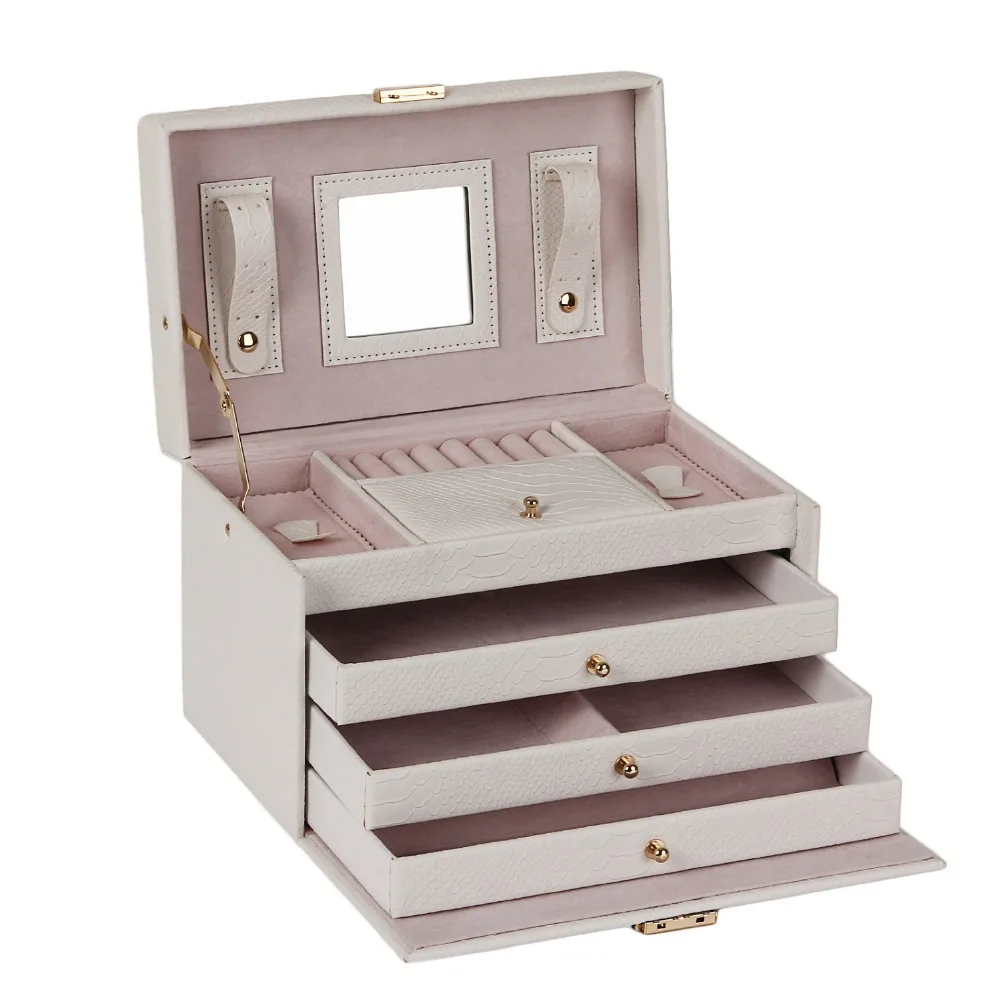 

Черные ящики для хранения ювелирных изделий из искусственной кожи, ящики для хранения колец с 3 ящиками, органайзер для украшений, футляры д...