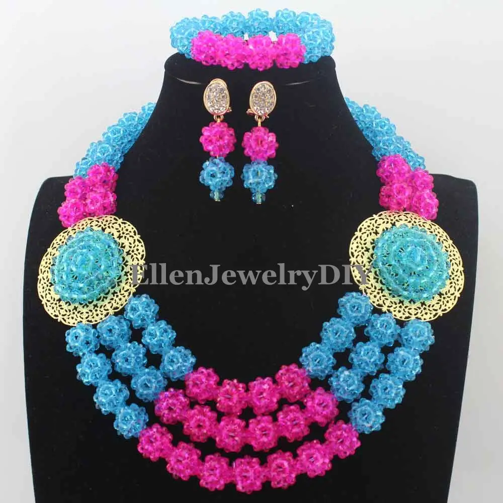 Новые нигерийские Свадебные розовые/небесно-голубые бусины ювелирные наборы