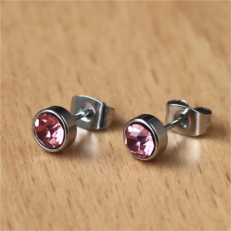 Женские серьги гвоздики 6 мм круглые розовые цирконы не выцветают