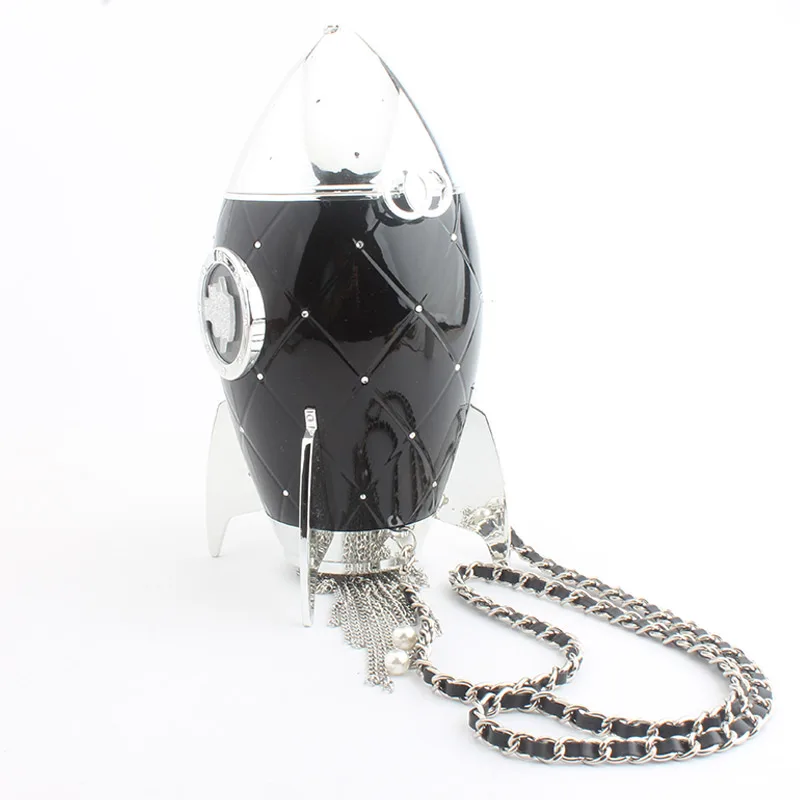 black Новая модная сумка Rocket, модельные Акриловые стразы, женская сумка на плечо с цепочкой, женские вечерние сумки через плечо с кисточками - Цвет: black