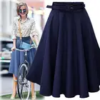 Женские джинсовые юбки трапециевидной формы на лето и осень, повседневная юбка с высокой эластичной талией, уличная плиссированная женская одежда средней длины