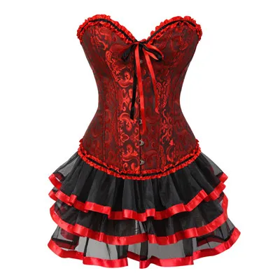 blackred3704red Викторианское платье с корсетом в готическом стиле винтажные Корсеты выше груди и бюстье юбка-пачка комплект плюс размер костюм для бурлеска модный сексуальный красный - Цвет: blackred3704red