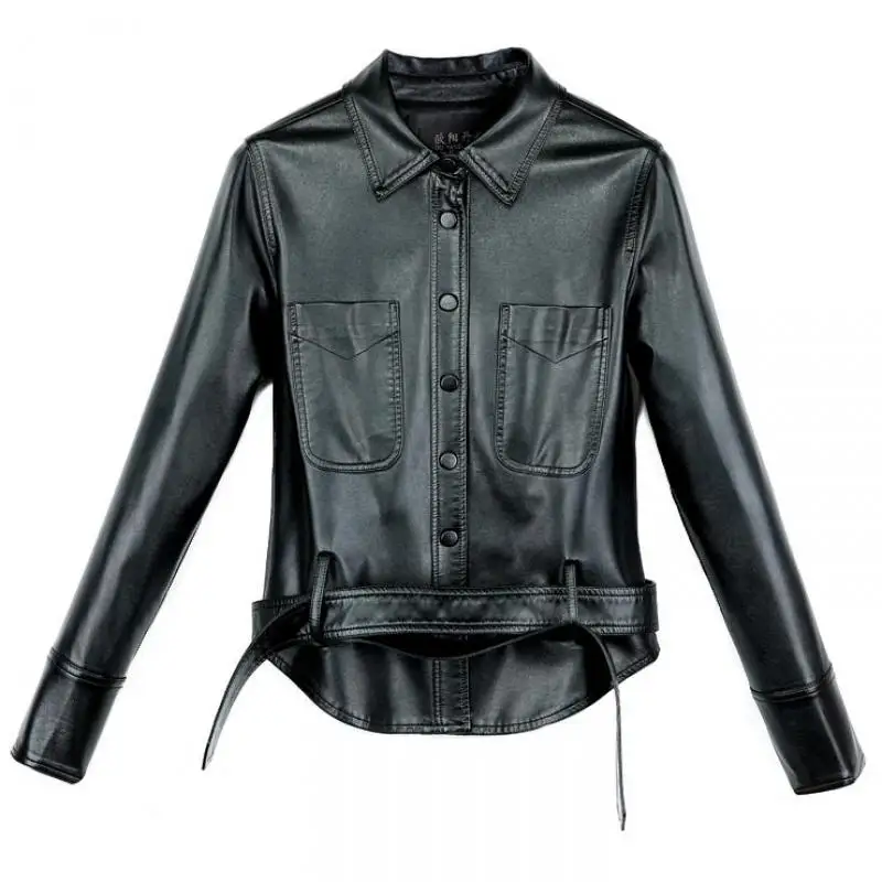 2019 Новая женская короткая куртка из натуральной кожи Женская Весенняя винтажная