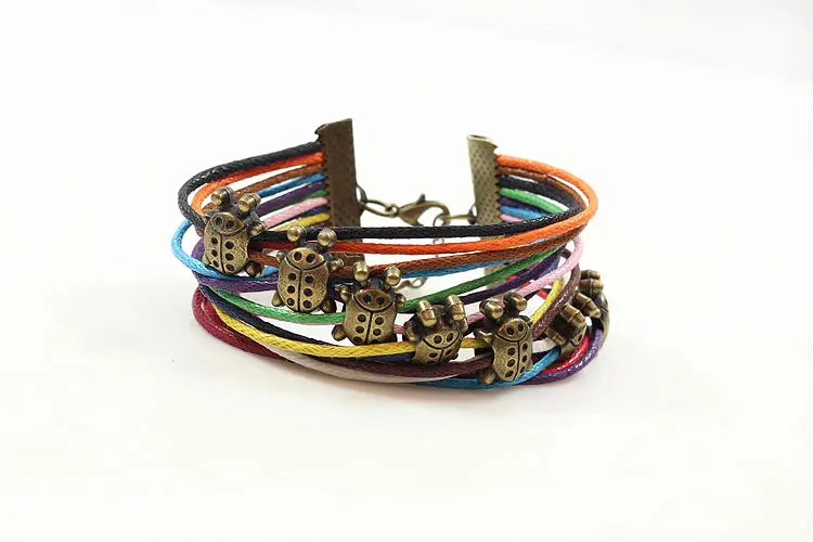 Многоцветные Многослойные Плетеный Браслет цепочка с нежным adybug очаровательные