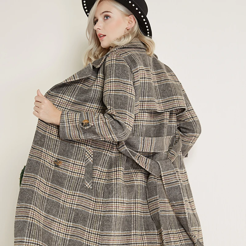HZYRMY Autumn Winter New Women's Cashmere Coat Fashion Loose lacing Long Thick Warm Female Double-Sided woolen coat V Cardigan | Женская
