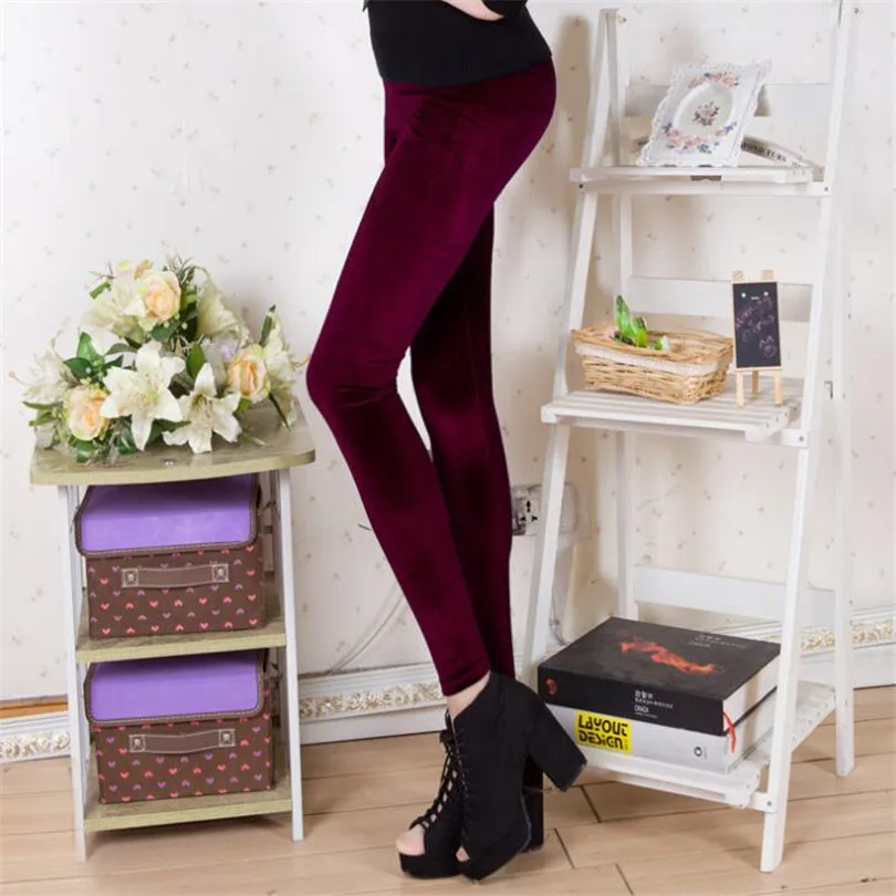 Flat Burgundy YRRETY Осень Зима Прямые брюки женские модные обтягивающие повседневные эластичные с высокой талией золотые бархатные женские брюки с высокой талией - Цвет: Flat Burgundy
