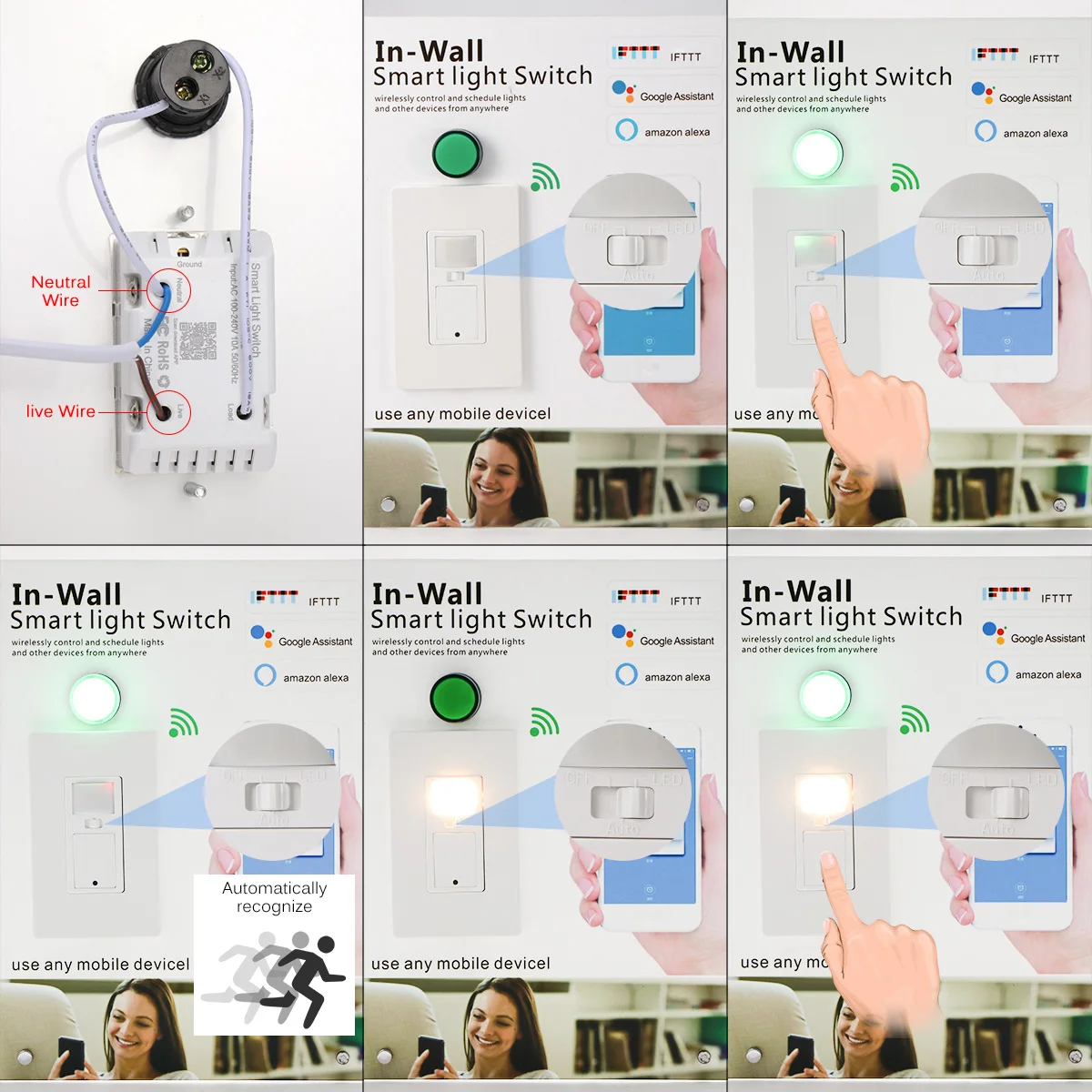 Настенный беспроводной переключатель с вилкой США, Wi-Fi, переключатель управления телефоном, выключатель света, ночник, совместимый с Alexa Google Assistant iftt