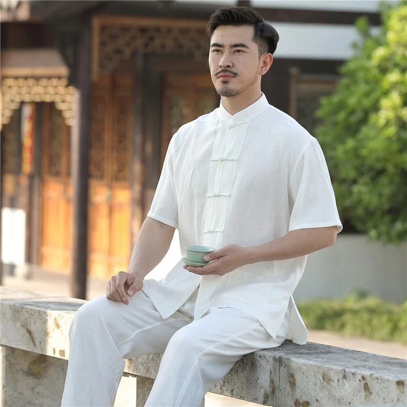 Традиционная китайская одежда для мужчин комплект из двух предметов топ и штаны