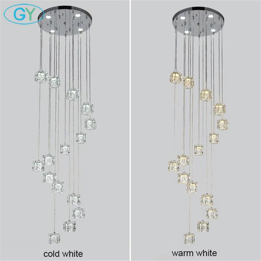 2019 New led Crystal Chandelier For Stair Modern Living Room LED 15 Light Long Hotel Hall Lustres Cristal stairs Lamp | Лампы и