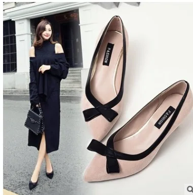 NEW Women's Bowknot Suede Thick High Heels Casual Pointed Toe Fashion Shoes zapatillas mujer verano zapatos mujer tacon 2019