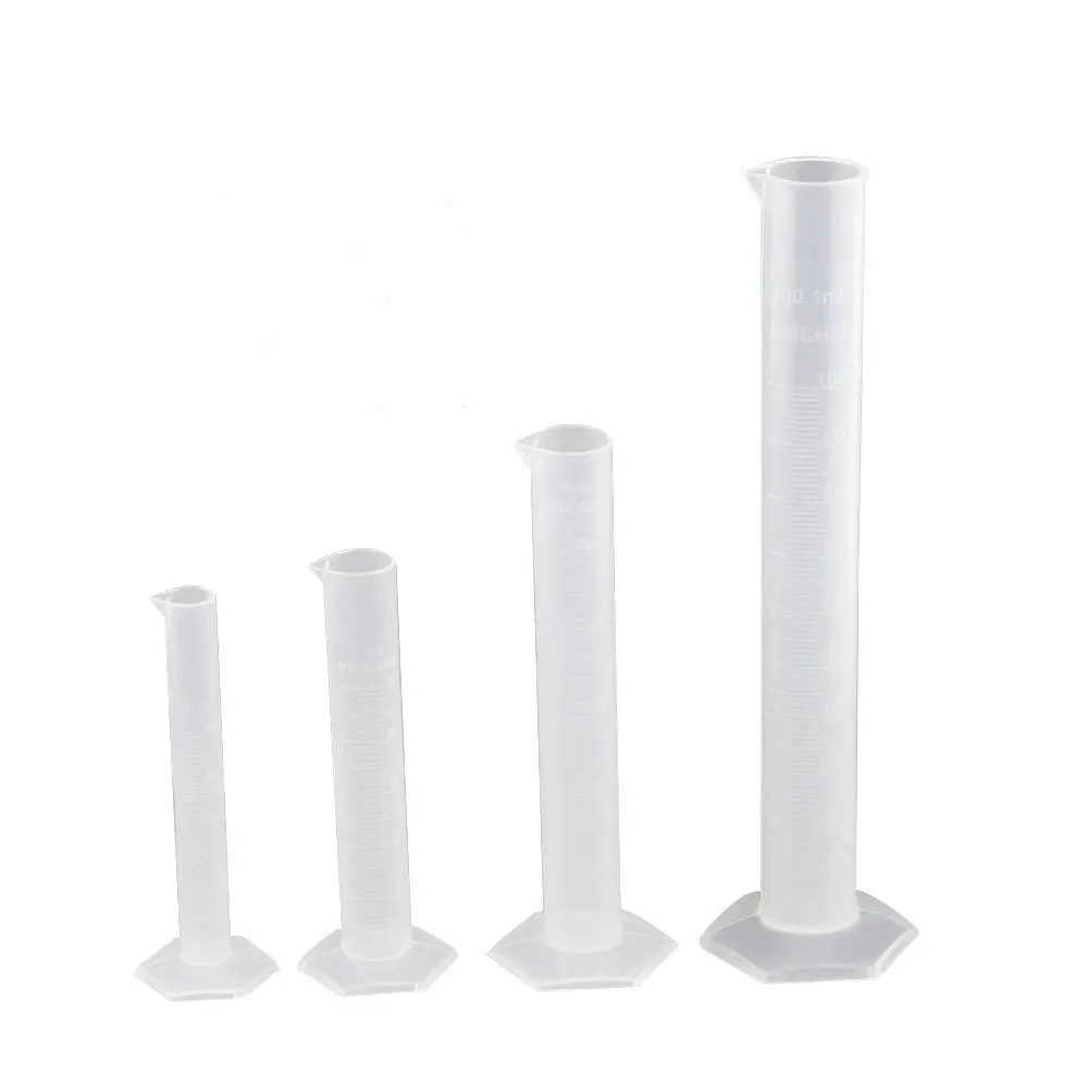 4 Piece Set- Plastic Graduated Measuring Cylinders, 10ml, 25ml, 50ml & 100ml