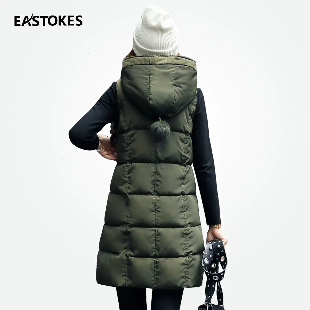 2017 зимний женский длинный жилет со съемным меховым помпоном тонкий подходит для