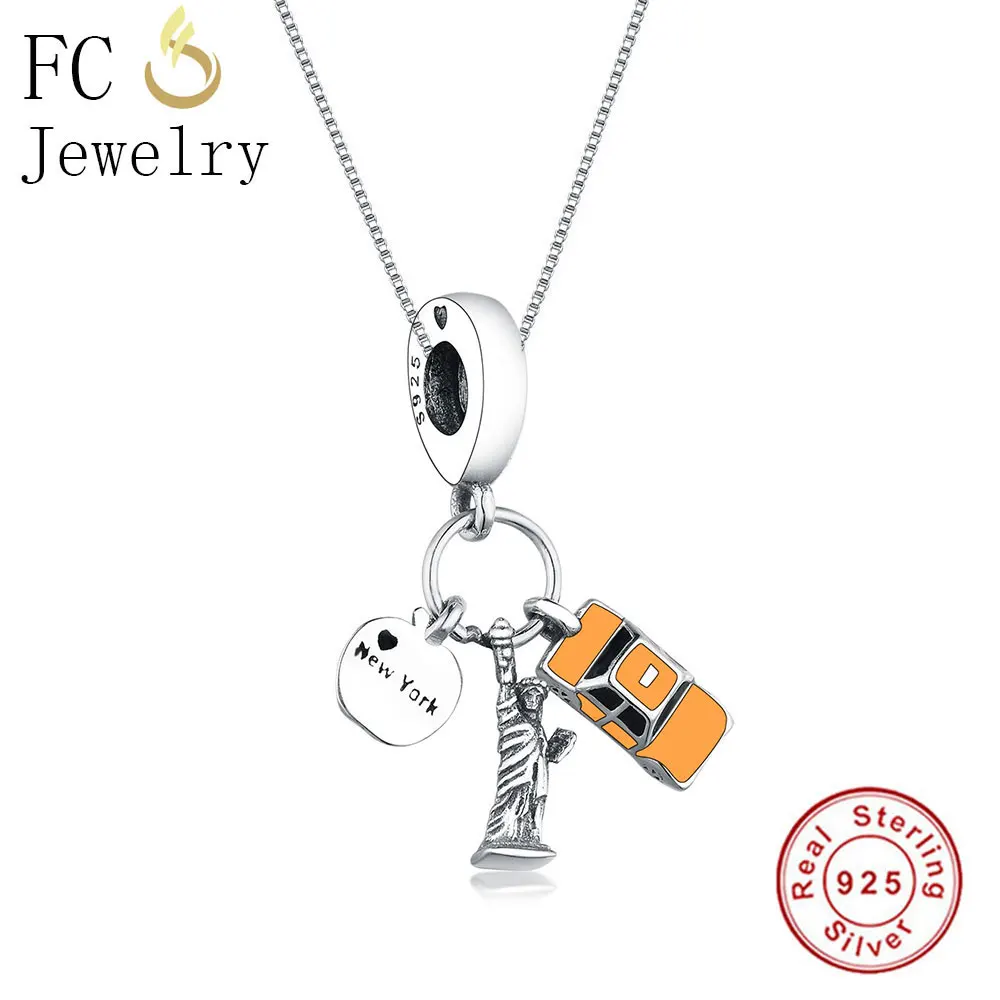 FC Jewelry 925 пробы серебряная статуя свободы Нью Йорк Эмаль Подвески с автомобилем ожерелья для мужчин цепи для женщин Чокеры Рождество брелок