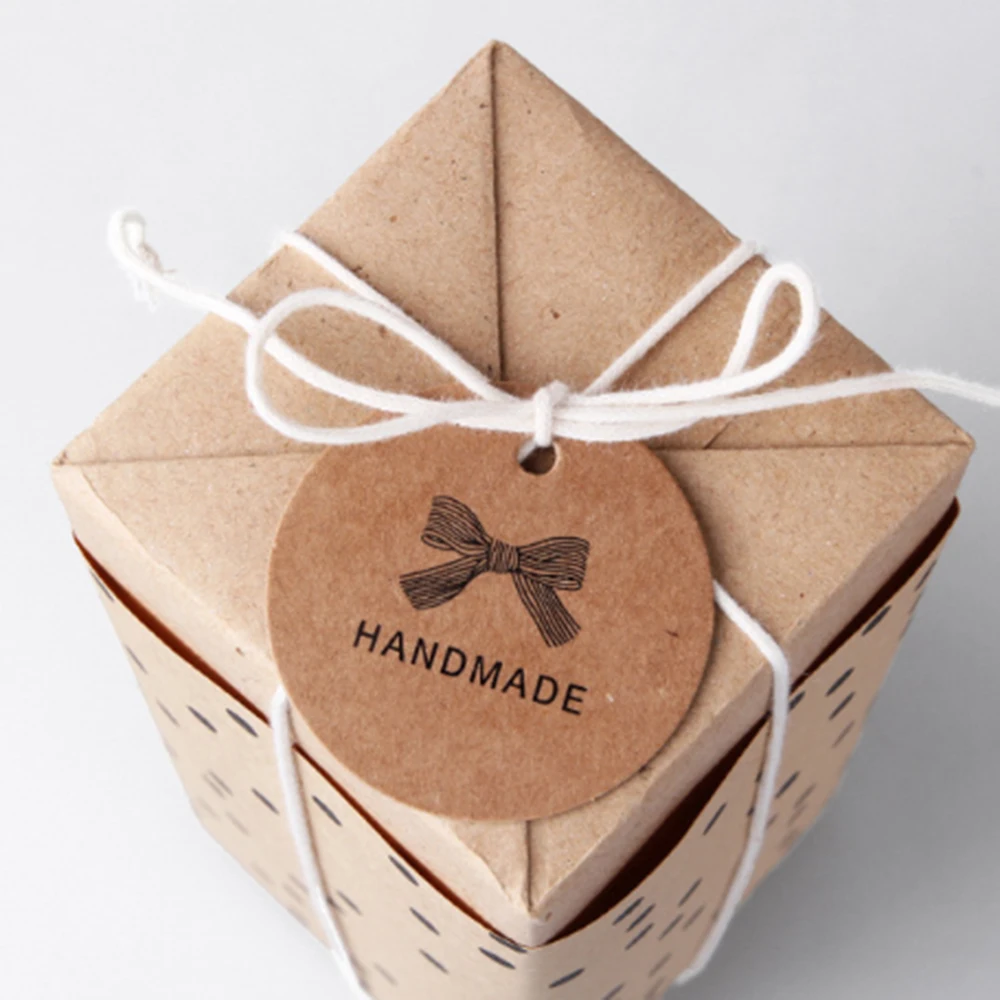 100 шт. этикеток ручной работы с бантиком крафт-Цена винтажная этикетка сделай сам