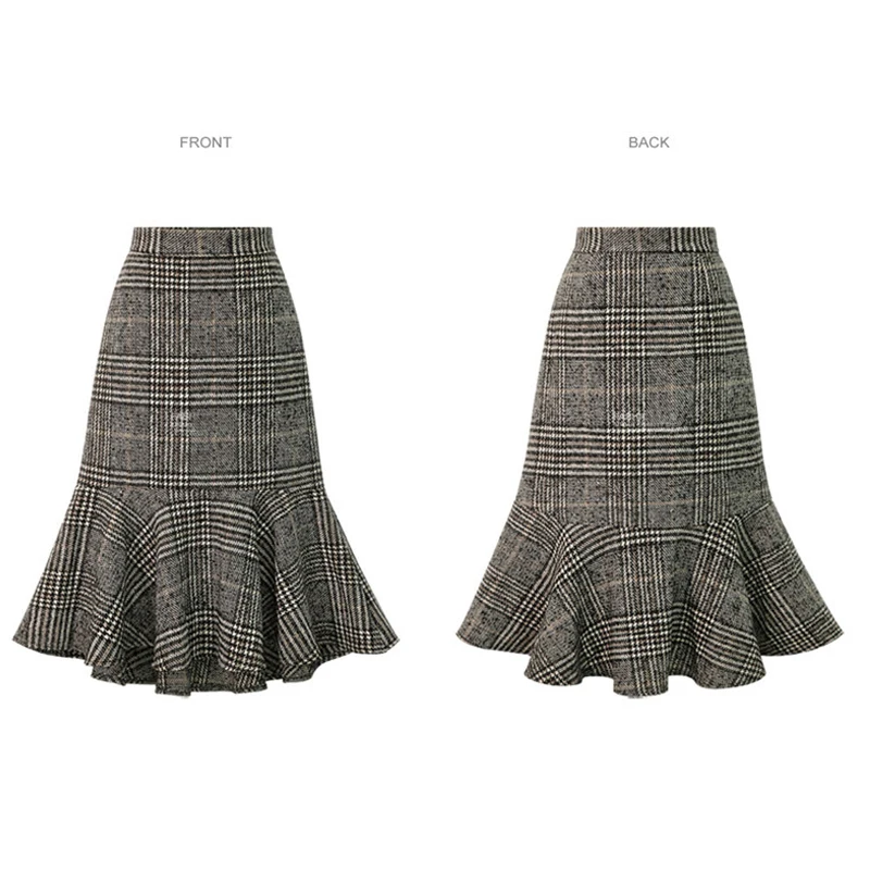 Newest Women High Waist Plaid Trumpet Skirts Female Elegant Lace Up Midi Gray Mermaid Skirt Casual winter Clothing For Girl | Женская
