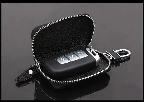 Новый дизайн высококачественный черный кошелек для ключей из натуральной кожи с