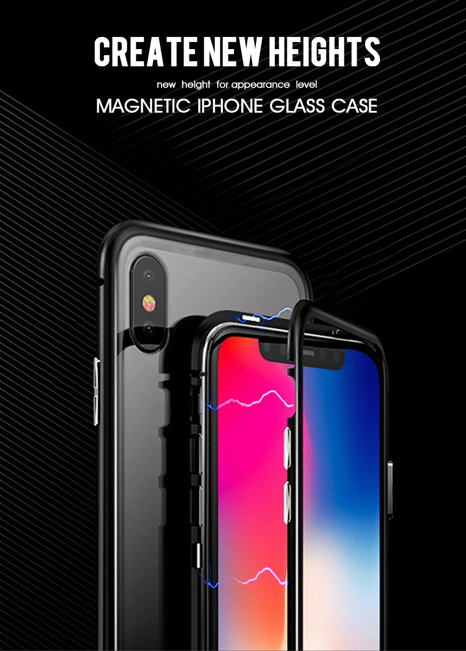 Закаленное металлическое магнитное покрытие чехол для телефона для iPhone X XR XS MAX прозрачное стекло задняя крышка магнит чехол для iPhone 8 7 6 6S Plus чехол для телефона