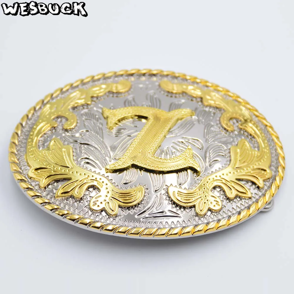Wesbuck Brand 8 Разных Стиль Western Для мужчин Золотой Начальная буква S T U V W X Y Z с ремнем и пряжкой; Овальный металлический ковбойская пряжка для ремня - Цвет: Z