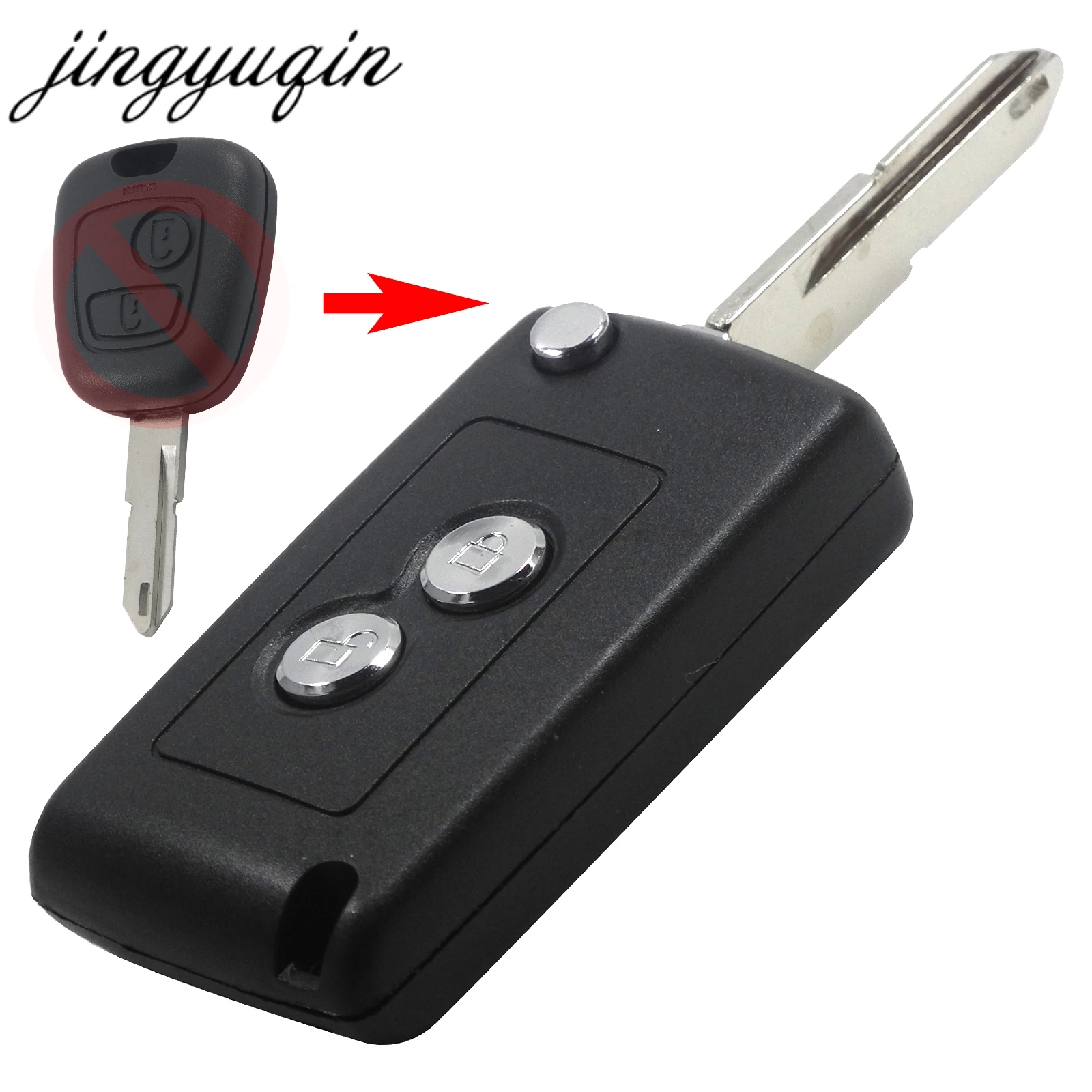 

jingyuqin Modified 2 Buttons Folding Key Remote Case For Peugeot 206 207 306 406 Citroen Car Flip Key Shell Fob Replacement