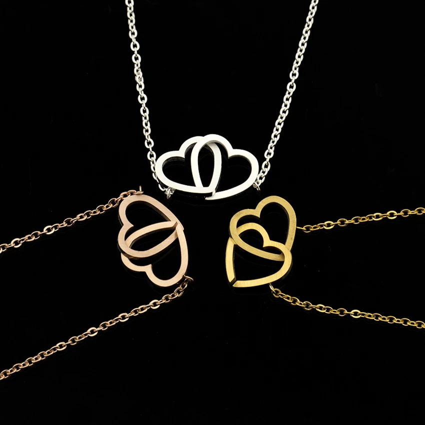 Талисман Двойное сердце браслет для женщин розовое золото Pulsera ювелирные изделия нержавеющая сталь цепь Armbanden Bijoux Femme подружки невесты подарки