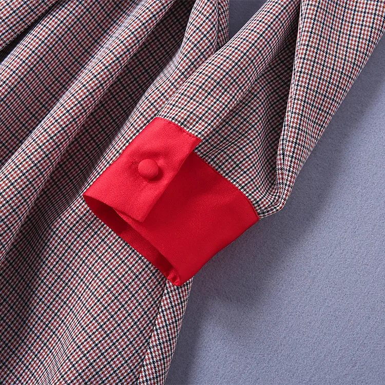 Винтажное клетчатое платье на осень и весну с отложным воротником длинным