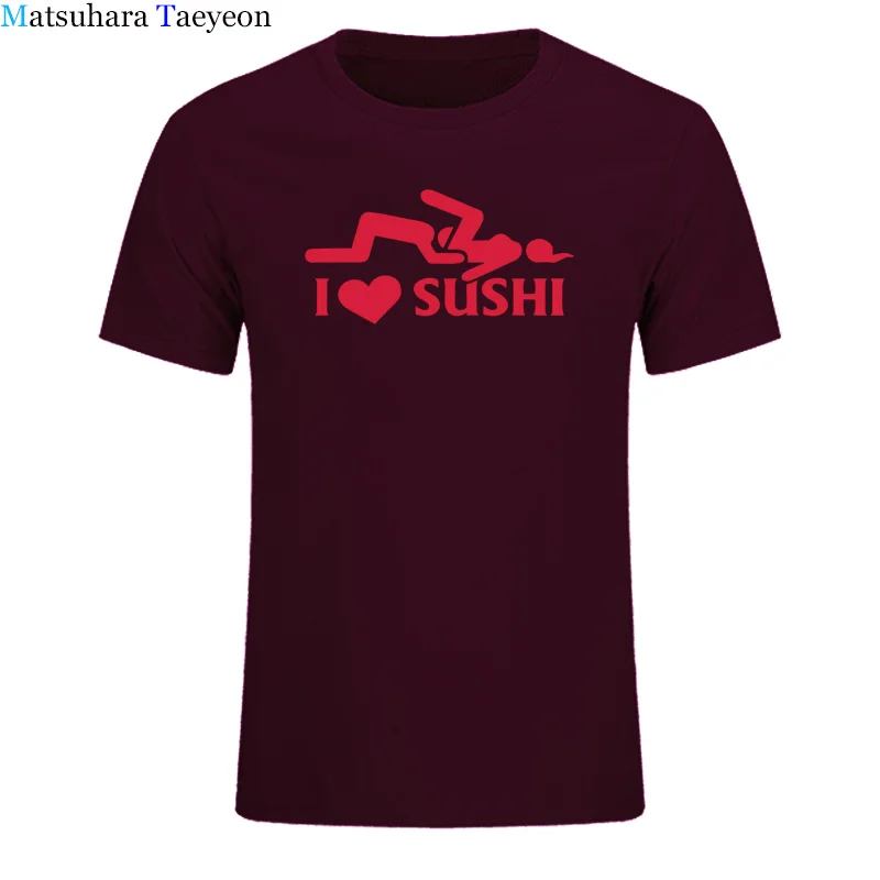 Забавная футболка с надписью «I Love Sushi», хлопковая футболка с коротким рукавом, свободная футболка с круглым вырезом и принтом для взрослых, модная одежда, футболка