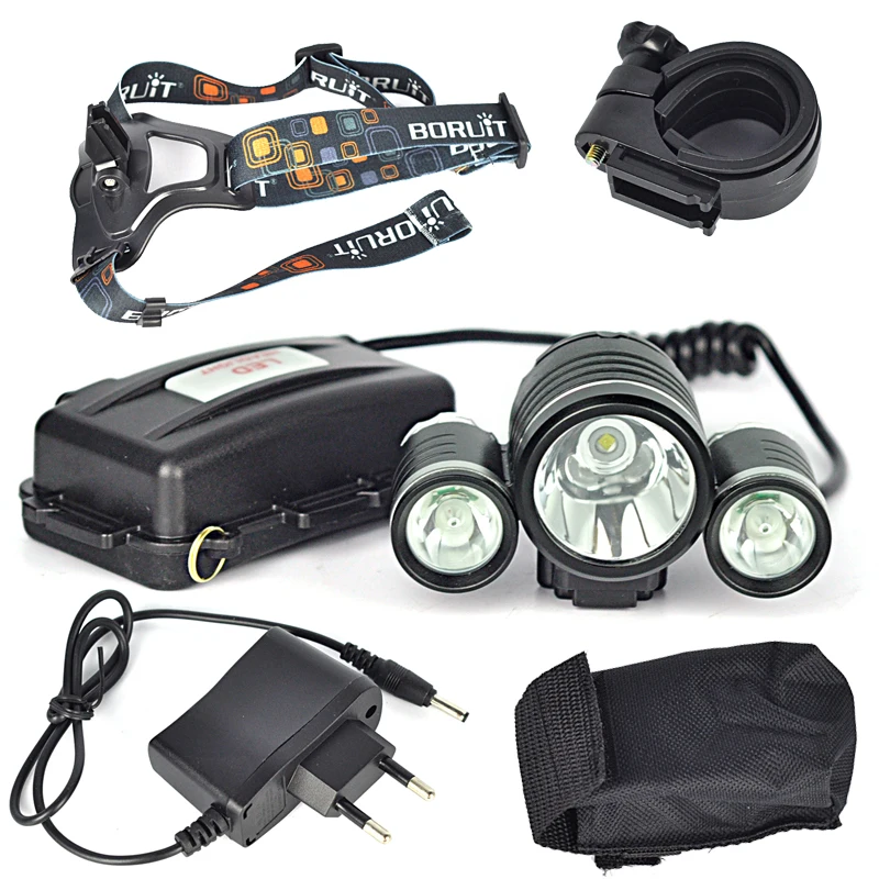 Красный светодиодный фонарь BORUIT 6000LM 3X XML T6 + 2R5 велосипедный USB аккумулятор 18650 AC