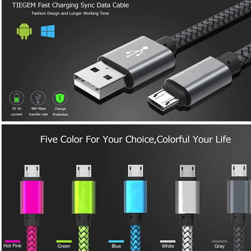 2.4A Micro USB кабель Быстрая зарядка suntaiho нейлоновая оплетка для передачи данных