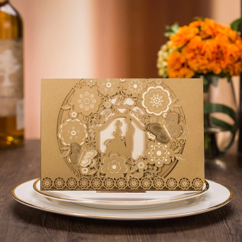 50 шт. лазерная резка свадебные приглашения для жениха и невесты открытка на заказ